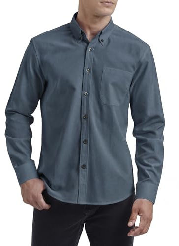 HISDERN Herrskjorta långärmad Oxford skjortor fritidsskjorta affärströja bomull casual normal passform Oxford button down skjorta med ficka S–4XL, Mörkblå, 3XL