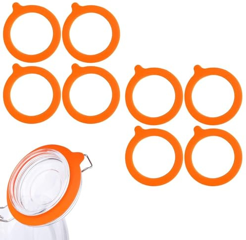 Silicone Jar Gaskets Seals Replacement, 8 Pcs Standard Rubber Airtight Seal Rings Gasket for Mason Storage Jars Glass Cans (Orange) Mason jar Rubber