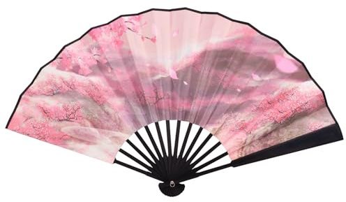 ZYDYRX Grand éventail pliable de 20,3 cm - Ventilateur manuel - Éventail chinois - Rose - Ventilateur en tissu - Pour décoration murale, anniversaire, fête, mariage, cosplay