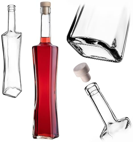 KADAX Botellas para licor 500ml, 1 unidad, botellas de cristal vacías con corcho, botellas de jugo, botellas cuadradas para rellenar con licor y vino, botellas de aguardiente, botellas de vino