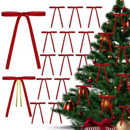 YUYWWAN 24 Stück Samtschleifen Weihnachtsbaum, 5 x 7 Zoll Weihnachtsbaum Deko Schleifen, Exquisite Weihnachtsbaumschleifen, Vintage Schleifen Weihnachten für Drinnen Draußen Wohndeko (Rot)