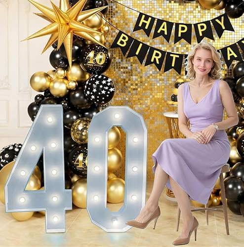 Updated 3.3FT Marquee Light Up Numbers 40,reassemblable Giant Large Frame Mosaic Numbers for 50th Birthday Decorations, Birthday Party DIY Anniversary décor (Number-40)