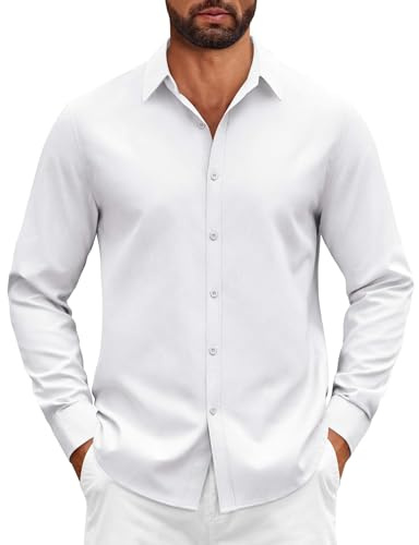 COOFWANDY Chemise Homme en Coton à Manches Longues Coupe Blanche XL