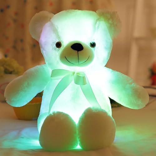 YIUNL Kreatives Licht Teddybär Plüschtier niedlich bunt Leuchtend Teddybär Kissen Kuscheltiere Puppe für Kinder Geschenk 50cm weiß