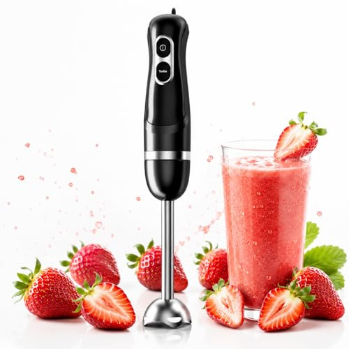 BESROY Frullatore a Immersione 1100W in Acciaio Inox, Frullatore Elettrico con 2 Velocità & Turbo, Lavabile in Lavastoviglie, per Smoothie e Zuppe, Nero Chiaro