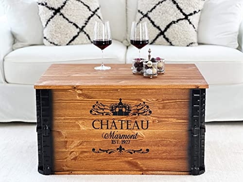 Uncle Joe´s Cassapanca Chateau, tavolino da caffè in stile vintage shabby chic, in legno massello di colore marrone, con vano portaoggetti e coperchio, in legno di noce