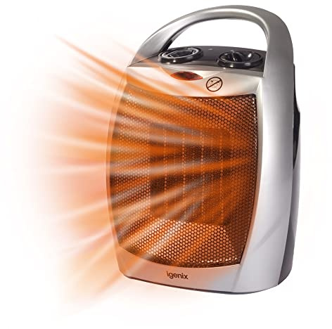 Igenix Freestanding Electric Low Energy Fan Heater 1800 Watt, Silver, For Warming up a Room Within the House, Conservatory, Garage, Outbuilding, Mobile Home or Caravan