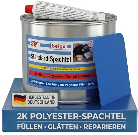 STC 2K Spachtelmasse – Polyester Füllspachtel beige für Karosserie – 3 kg | inkl. Härter & Spachtelblatt – vielseitiger Feinspachtel Kfz für Reparatur, Glätten & Ausgleichen von Oberflächen