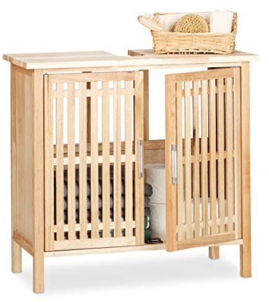 Relaxdays Meuble dessous de lavabo en noyer salle de bain rangement armoire porte, nature