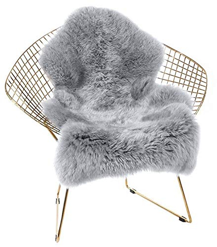 Cumay Faux Lammfell Schaffell Teppich 60 x 90 cm Lammfellimitat Teppich Longhair Fell Optik Nachahmung Wolle Bettvorleger Sofa Matte (Grau)