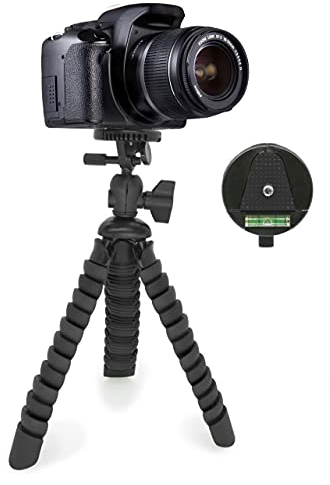 MyGadget Mini Treppiede Reflex e Mirrorless – Treppiedi Octopus con Testa a Sfera & Piastra a Sgancio Rapido – Cavalletto Fotocamera Digitale – Nero
