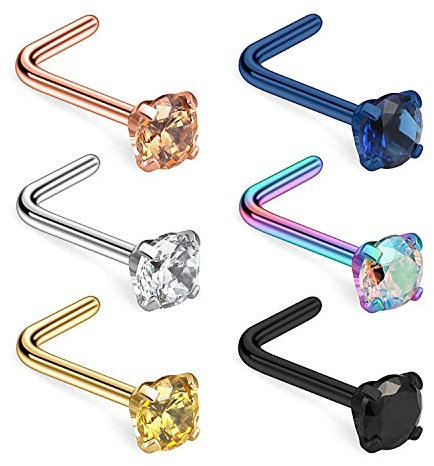 Aroncent Nasenstecker Set für Herren Damen: 6 PCS L-Form Nostril Nasen Piercing Nasenfluegel Nasenschmuck Nasenpiercing 316L Chirurgenstahl