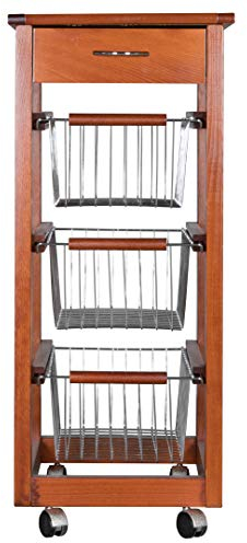 Liberoshopping Carrello Cucina SLIM in legno di faggio 3 cesti e 1 cassetto top ceramica 4 ruote girevoli casa cucina giardino (Ciliegio)
