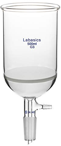 Labasics Embudo de Filtración Buchner de Vidrio de Borosilicato con Frito Fino (G3), I.D. de 95mm, 120mm de Profundidad, Buchner Filtering Funnel con Junta 24/40 y Tubulación Serrada al Vacío (500ml)
