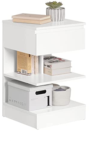 SoBuy Nachttisch schmal, Nachtschrank mit 1 Schublade und 2 Ablagen, Moderner Beistelltisch, Aufbewahrungsschrank für das Schlafzimmer, Bedside Table B39 x T39 x H65 cm Weiß FBT49-W