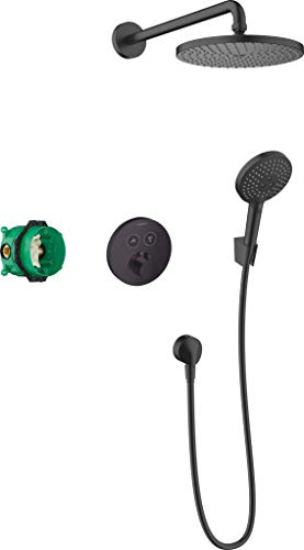 hansgrohe Duschset Raindance S 240 Unterputz (7 in 1), Duschsystem mit Kopfbrause, Duschthermostat, Duschkopf, Duschschlauch inkl. Grundkörper und Halterungen, Mattschwarz