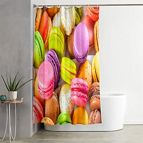 Waterproof Shower Curtain, Chickwin 3D Food Printing Polyester Mould Proof Resistant Dry Quickly Liner Bathroom Curtain with Hooks for Bathroom Shower Stall Home Decor (Macaron,180x180cm)