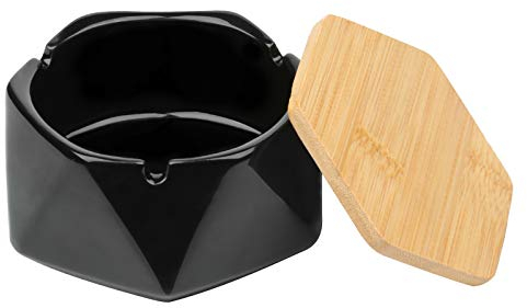 Ysimple Portacenere Antivento Antiodore con Coperchio,Geometrico Portatile Stile Nordico Posacenere da Esterno,Posacenere Antivento,perAll'Aperto,Casa,Ufficio,Bar,Caffetteria(Nero)