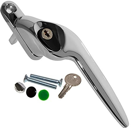 Chrome Right-Hand Yale UPVC Window Handle Cranked Double Glazing Universal Key Locking - 40mm