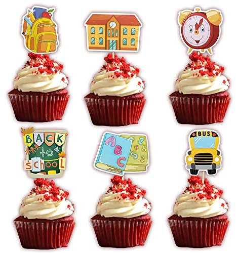 12pcs Schulanfang Cupcake Topper Dekorationen für Einschulung Tortendeko Schuleinführung Kuchen Dekorationen Fondant Muffins Zucker, für Junge Mädchen 1. Schultag Schulanfang Party Deko
