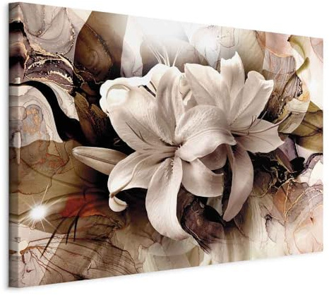 B&D XXL - Akustikbild Blumen Bilder Akustikschaum Hochleistungsschallabsorber Schallschutz Leinwand 1 tlg Wandbild Raumakustik Schalldämmung Lilien Natur Abstrakt Marmoroptik