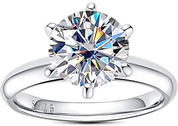 AimiIee Moissanite Ring, 3CT Six Prong Solitaire Moissanite Engagement Ring, Thickened Gold Plated 925 Sterling Silver Promise Wedding Rings for Women with Certificate(5.5)