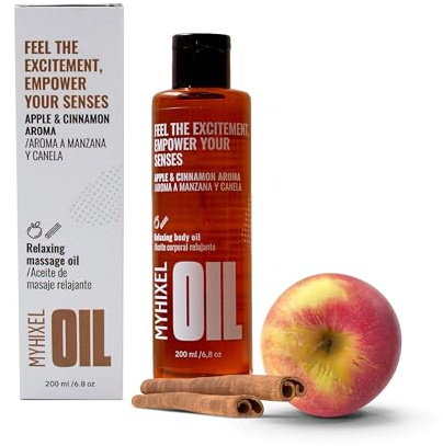 MYHIXEL Olio Corpo Rilassante, 200 ml – Olio Massaggio Cannella e Mela, Idratante e Profumato, Formula Naturale per Tutti i Tipi di Pelle, Pelle Morbida e Luminosa, Uso Quotidiano