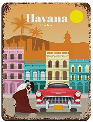 Oudrspo Vintage Travel Poster Havana Cuba Blechschild Vintage Metall Pub Club Cafe Bar Home Wandkunst Dekoration Poster Retro 30,5 x 40,6 cm