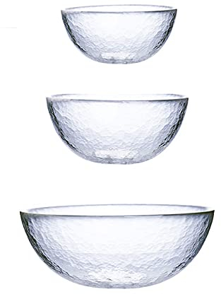 PTTRNS Insalatiere Set di Ciotola di Insalata di Vetro a 3 Pezzi (14oz + 22oz + 49oz) Grande capacità cereale da zuppa di Ciotola Set impilabile Ciotola da Cucina Multifunzione Insalatiera