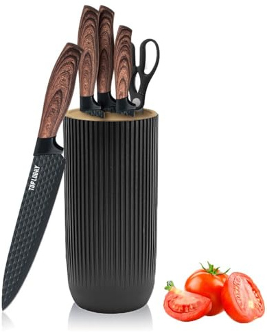 Knife Set, Wiztoynia 6-Piece Black Kitchen Knife Set for Home, Anti-Rust Non-stick Stainless Steel Sharp Chef Knife Set with Universal Knife Block for Kitchen, Ergonomical Design (Black)