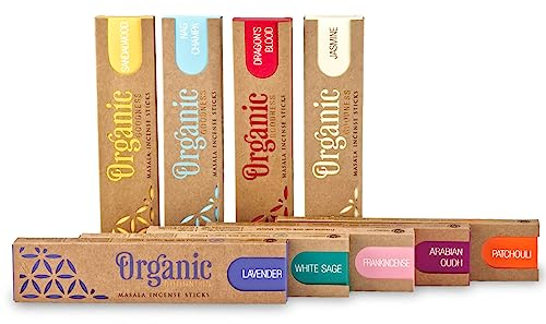 Organic Masala Agarbatti Räucherstäbchen-Set - 9 Düfte von Song of India, natürliche Zutaten (9er Set)