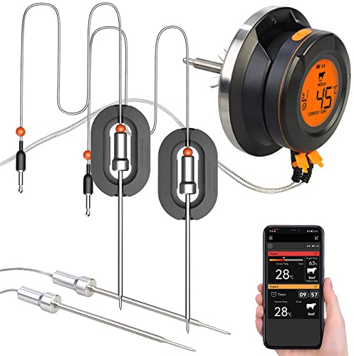 Rosenstein & Söhne Deckelthermometer: Smartes Digital-Grill-Thermometer, Umrüstset, 4 Sensoren, BT, App (Deckelthermometer Digital, Grillthermometer kabellos, Kamin)