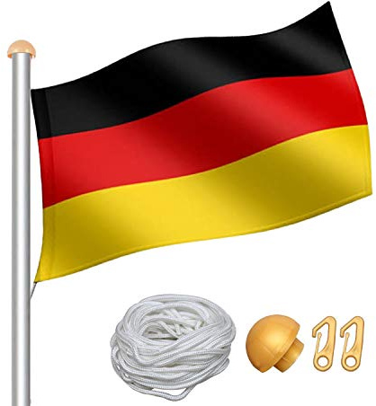 Izrielar Aluminium-Fahnenmast, teleskopischer Allwetter-Fahnenmast, inkl. 150 * 90 cm Deutschlandfahne und Bodenhülse, 11m Hissleine, höhenverstellbarer Mast für Garten und Sportveranstaltungen.