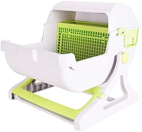 Automatic Toilet Cat Litter Tray Self-Cleaning With Litter Tray Sieve Large Cats 50 X 46 X 43 Cm,Green,White,HaoAMZ