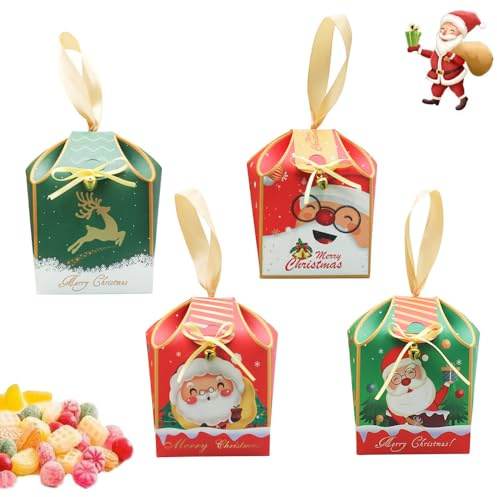 24 Stücke Geschenkboxen Weihnachten, Weihnachten Geschenkschachtel, Geschenkkarton mit Bändern, Klein Geschenkkarton, für Gebäck, Muffin Süßigkeiten, Keksen, Geschenken Verwendet, 4 Stile