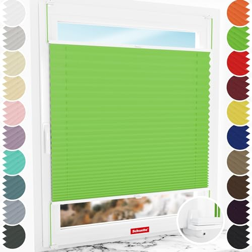 Schuette® Plissee ohne Bohren ● Thermo Kollektion: Leaf Joy (Grün) ● 70x200cm (Breite x Höhe) ● Suprafix Faltrollo X Klemmfix Rollo ● Blitzschnelle Montage inkl. Video
