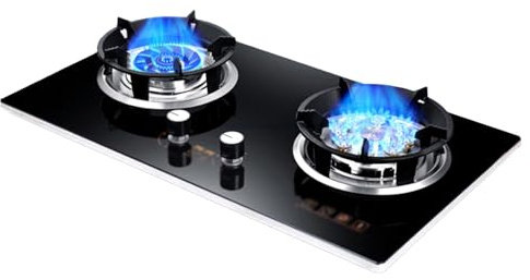 Tempered Glass Gas Cooktop 2 Burners,24566 BTU Desktop/Embedded LPG/NG Gas Stove,Flameout Protection,Suitable for Home and Commercial Use (Size : LPG)