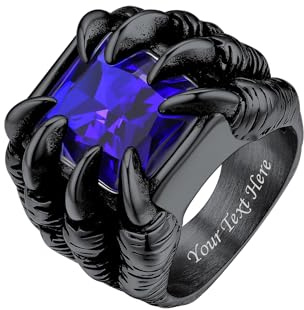 Bestyle Zirkonia Dragon Claw Bandring, Textgravur, Edelstahl, Gothic Dragon Ring Synthetischer Achat Ring für Männer, Vintage Daumen Pinky Ring, Personalisierte Geschenk für ihn, Ringgröße 54-72