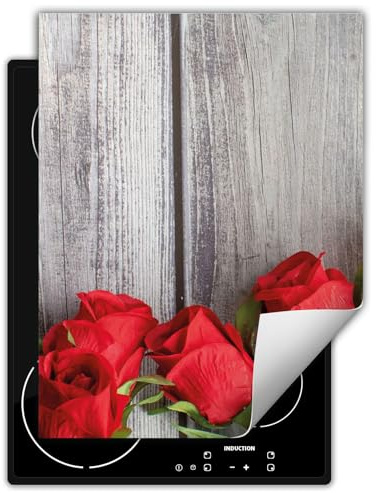 DarHaus Herdabdeckplatte Einteilig Küche Abdeckplatte für Ceranfeld Abdeckung Induktionskochfeld Aufrollbare Matte 40x52 cm, rot - Rosen