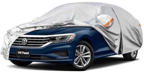 Kayme Autoplane Wasserdicht Atmungsaktiv für VW Passat Limousine (2005-2025), 6 Schichten Vollgarage Autoabdeckung für Regen Sonne Staub Schutz Verkratzt, Autoabdeckung mit Reflektierenden Streifen.