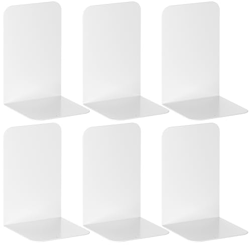 VFINE Buchstützen 3 Paar, Weiß Metall Buchstützen, Buchstützen für Regale, Buchstützen für Regale, Desktop Buchstütze, Buchstützen für schwere Bücher, VFBDW06