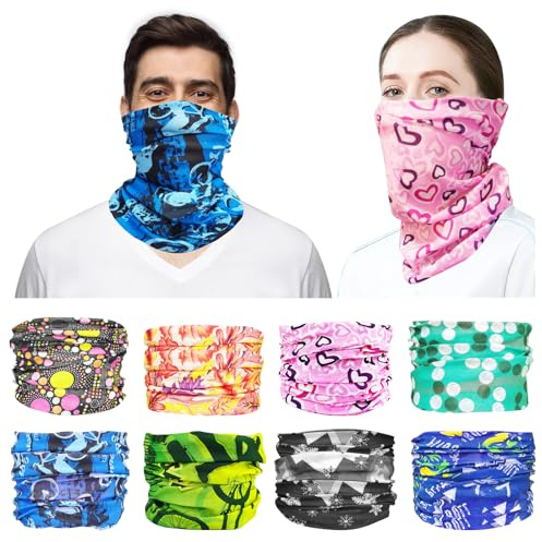 Realure 8 Stück Bandana Kopftuch, Paisley Bandana Damen Herren, Multifunktionale Halstuch Sommer Square Haar Schal, Elastizität Kopftücher, Armtuch, Nickituch 50x25cm, für Biker Laufen Yoga Fischen