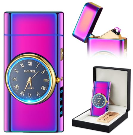 SKRFIRE Briquet électrique plasma à double arc, briquet rechargeable avec affichage de la batterie, briquet cool avec boîte cadeau pour amis, famille, bougies (couleur), 0,1