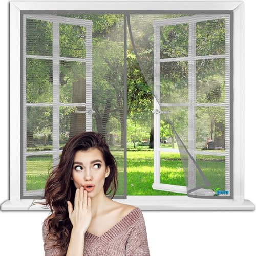 Insektenschutz Fenster Vorhang, 135 x 90 cm Insektenschutz Rollo selbstklebend, Insektenschutz Magnetischer Fliegenvorhang für Balkontür, Wohnzimmer【Grau】