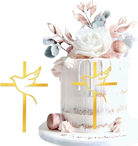 2 Croix et Colombe Décorations de Gâteau Religieux pour Confirmation, Fiançailles, Communion et Baptême Décorations de Gâteau de Communion pour Garçons et Filles