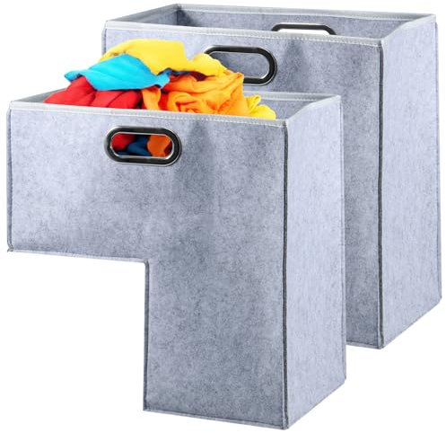 Sutowe 2Pcs Stair Basket with Stainless Steel Handle L-Shape Staircase Storage Basket Felt Step Organizer Bins 42x25.5x42cm Toy Clothes Staircase Organizer for Carpeted and Wooden Stairs(grey)