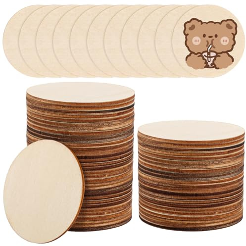 APACALI 100 Runda Träskivor med Bark - 7,6 cm för Pyssel, Gör-det-själv, Bröllop, Mittdelar och Juldekoration