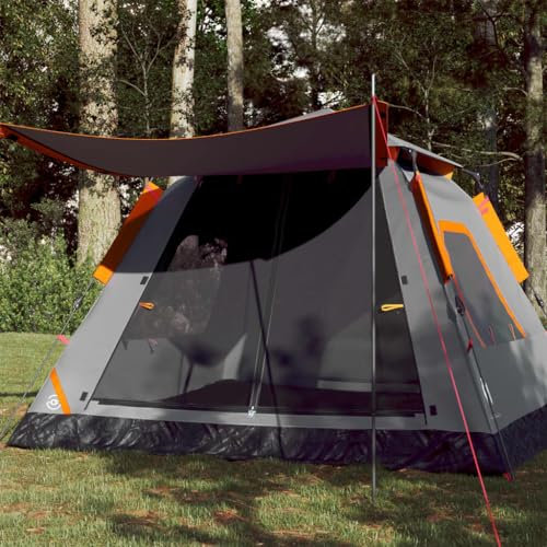 Sportartikel Campingzelt Kuppel 5 Personen grau und orange Schnellverschluss