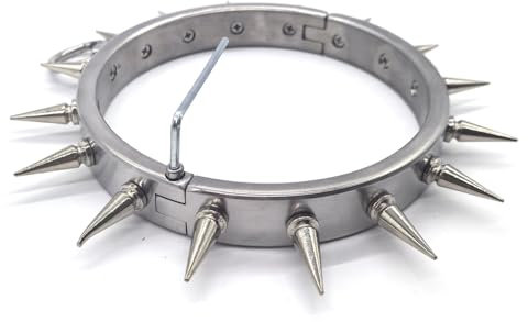 Soarvlorfy Metall Schwere 2cm Hohe Halsband Halsfesseln mit Abnehmbare Spike, Sklaven Kragen Folter Fetisch BDSM Bondage Sex Halsreif 2 Größe Mann/Frauen Restraint Spiel für Paare,Silber,Ø 13.7cm