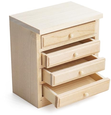 Odoria Puppenhaus Kommode Miniatur Nachttisch: 1/12 Maßstab Nachtkommoden Tisch mit Schublade für Vintage Schlafzimmer Wohnzimmer Antik Retro - Mini Küche Möbel Unlackiert Holz DIY